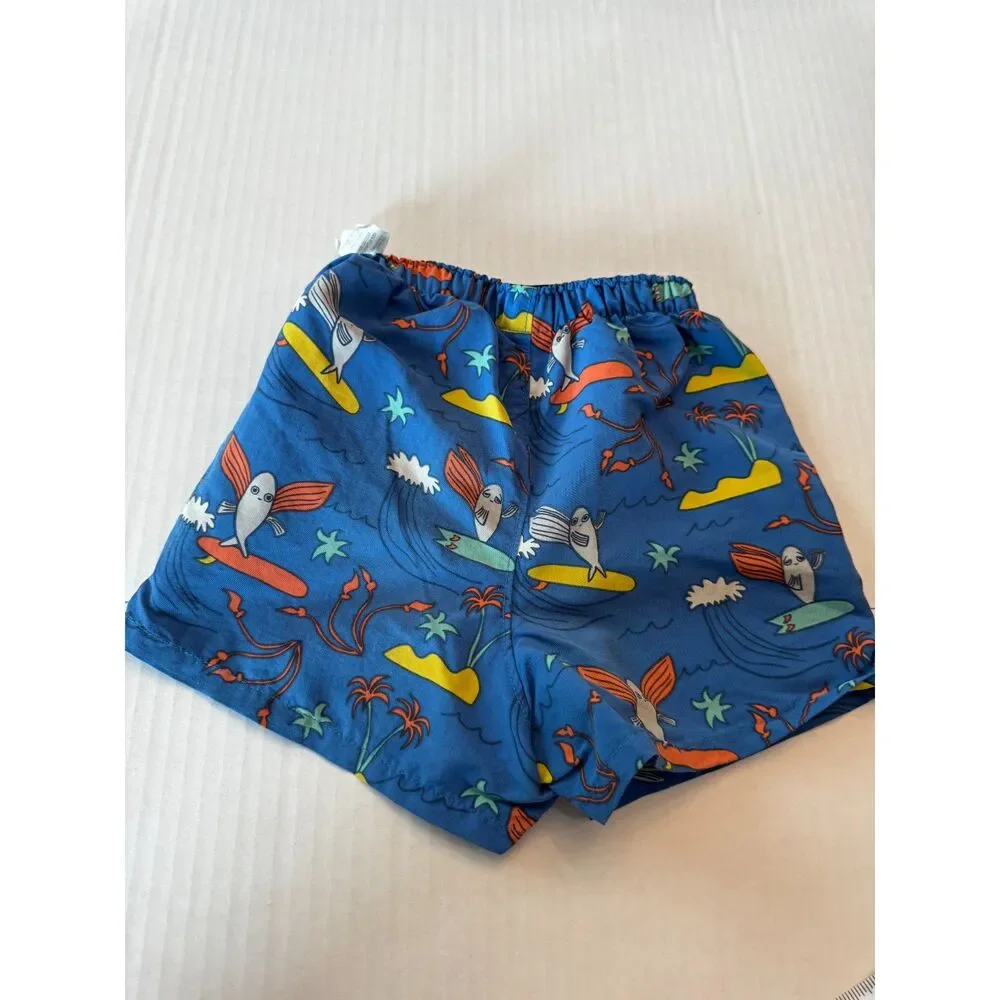 Patagonia Baby Baggies Swim Trunks 4T Blue Surf Fish Print Recycled Nylon